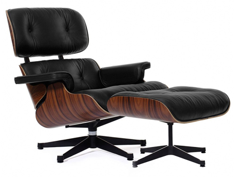 Кресло Eames Style Lounge Chair & Ottoman черная кожа/палисандр, на сайте Галерея Офис