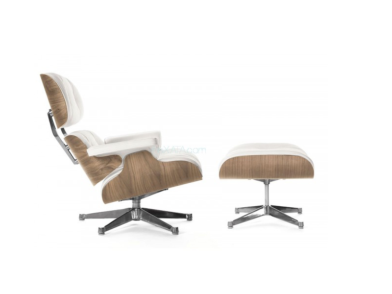 Кресло Eames Style Lounge Chair & Ottoman белая кожа/орех, на сайте Галерея Офис