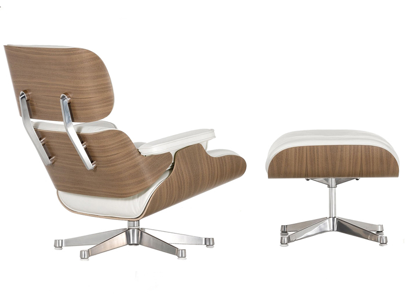 Кресло Eames Style Lounge Chair & Ottoman белая кожа/орех, на сайте Галерея Офис